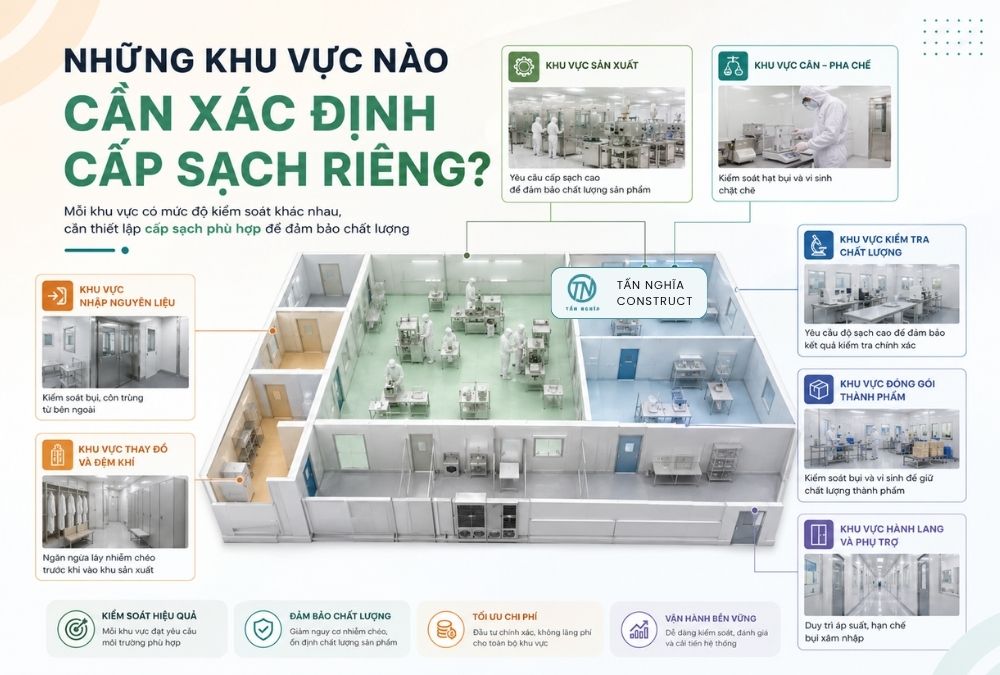 Khu vực nào cần xác định cấp sạch riêng