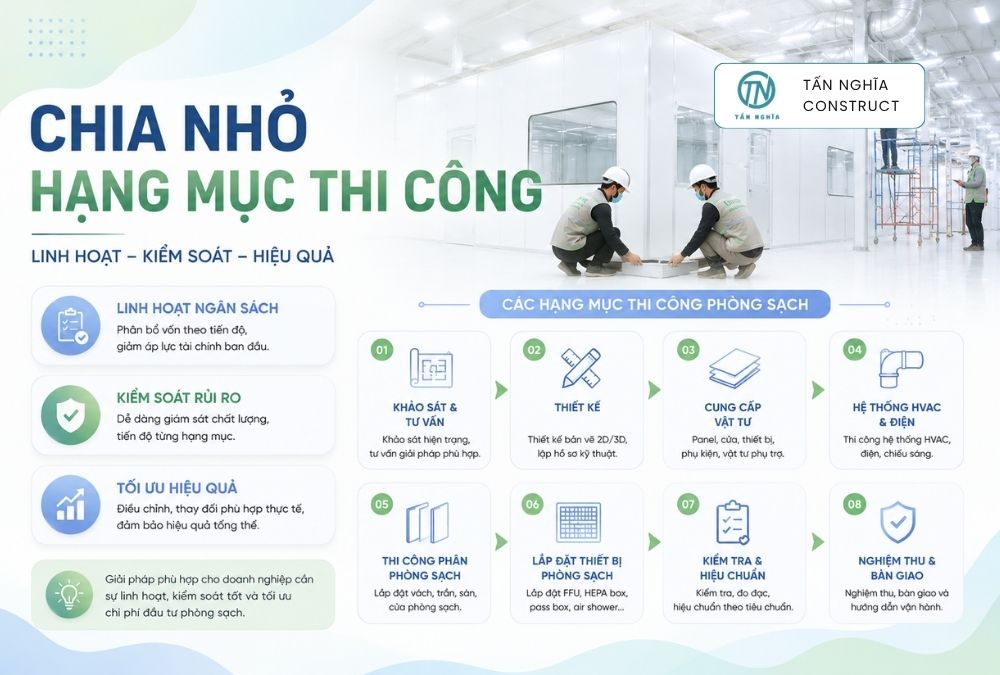 Chia nhỏ hạng mục thi công phòng sạch