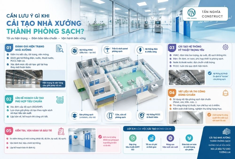 Cần lưu ý gì khi cải tạo nhà xưởng thành phòng sạch