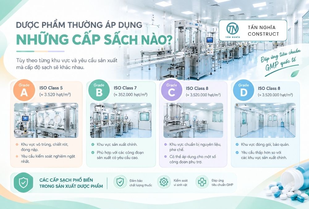Phòng sạch dược phẩm thường áp dụng cấp độ sạch nào