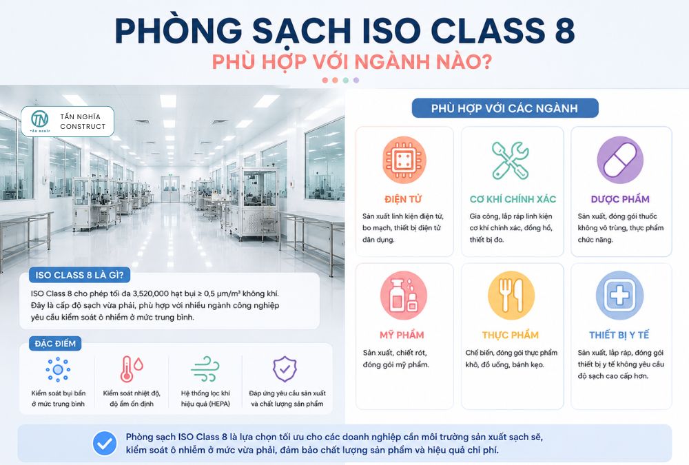 Phòng sạch ISO Class 8 phù hợp với ngành nào