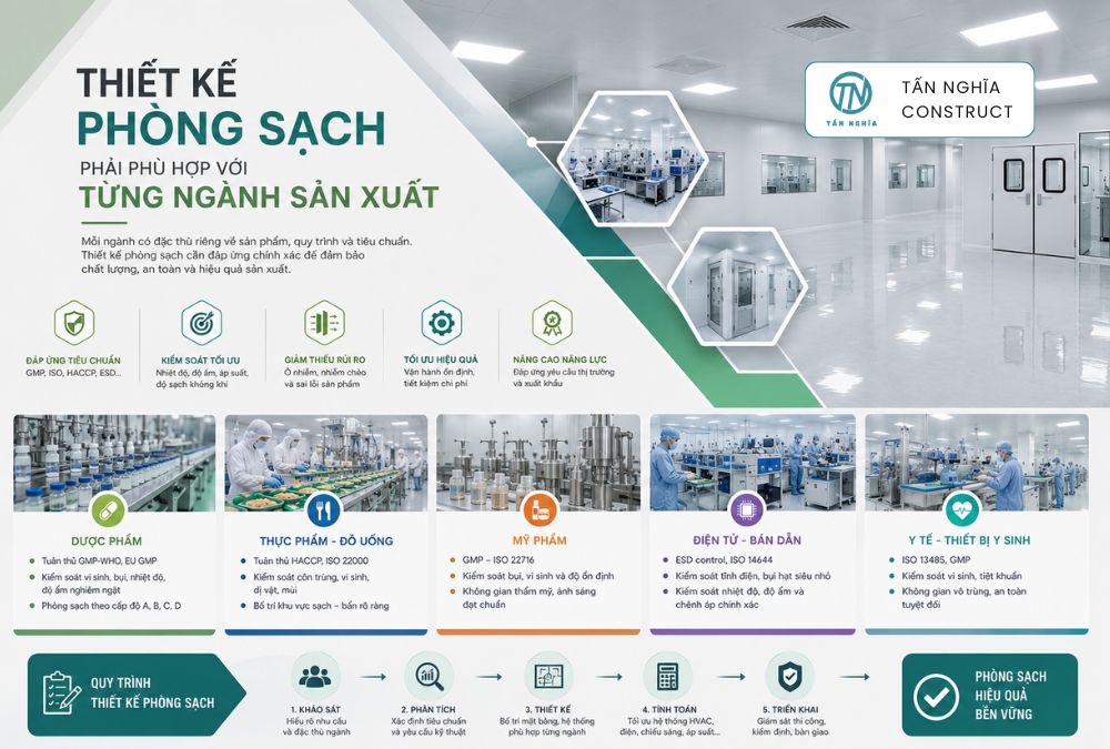 Thiết kế phòng sạch phù hợp với từng ngành sản xuất