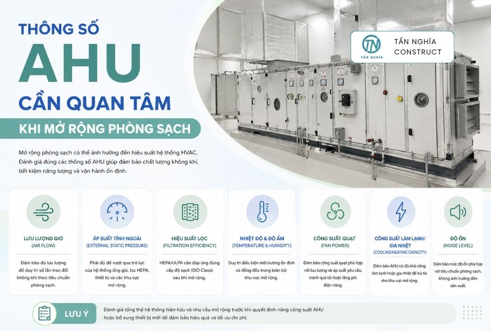 Thông số AHU cần quan tâm khi mở rộng phòng sạch