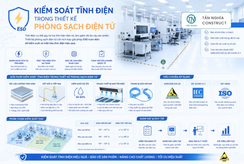 Kiểm soát tĩnh điện khi thiết kế phòng sạch điện tử