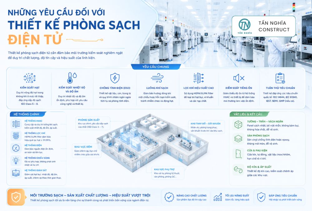 Những yêu cầu đối với thiết kế phòng sạch điện tử