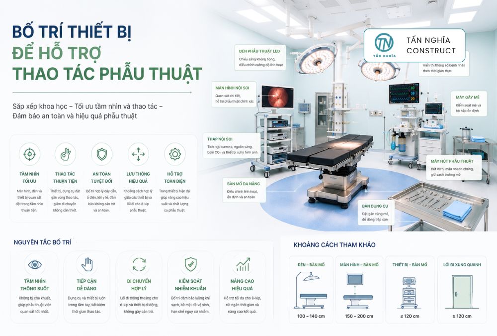 Bố trí thiết bị hỗ trợ thao tác phẫu thuật