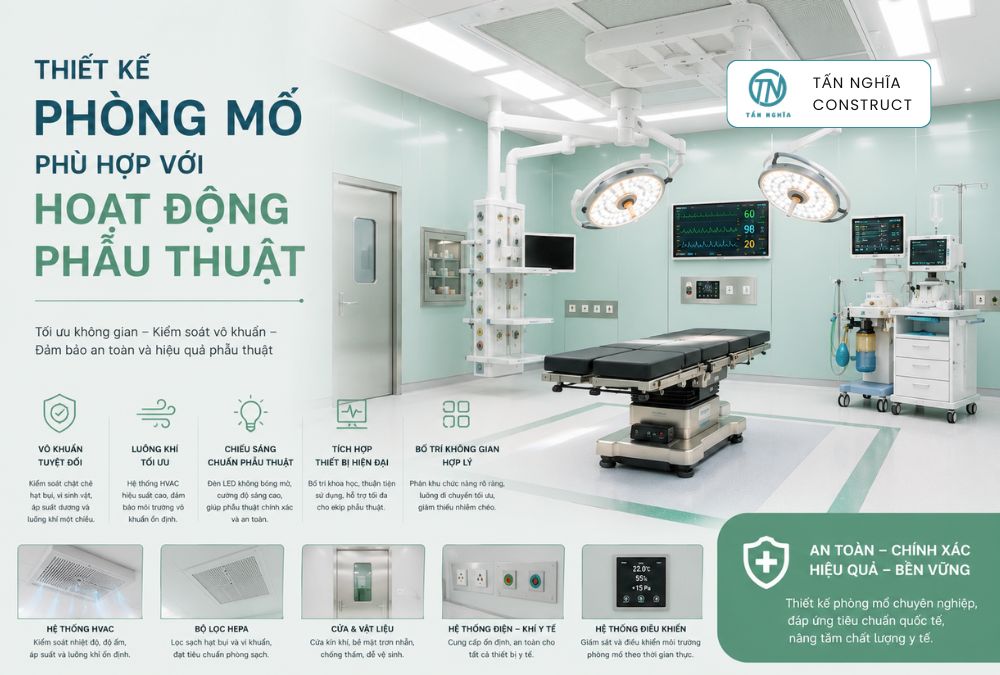 Thiết kế phòng mổ phù hợp với hoạt động phẫu thuật