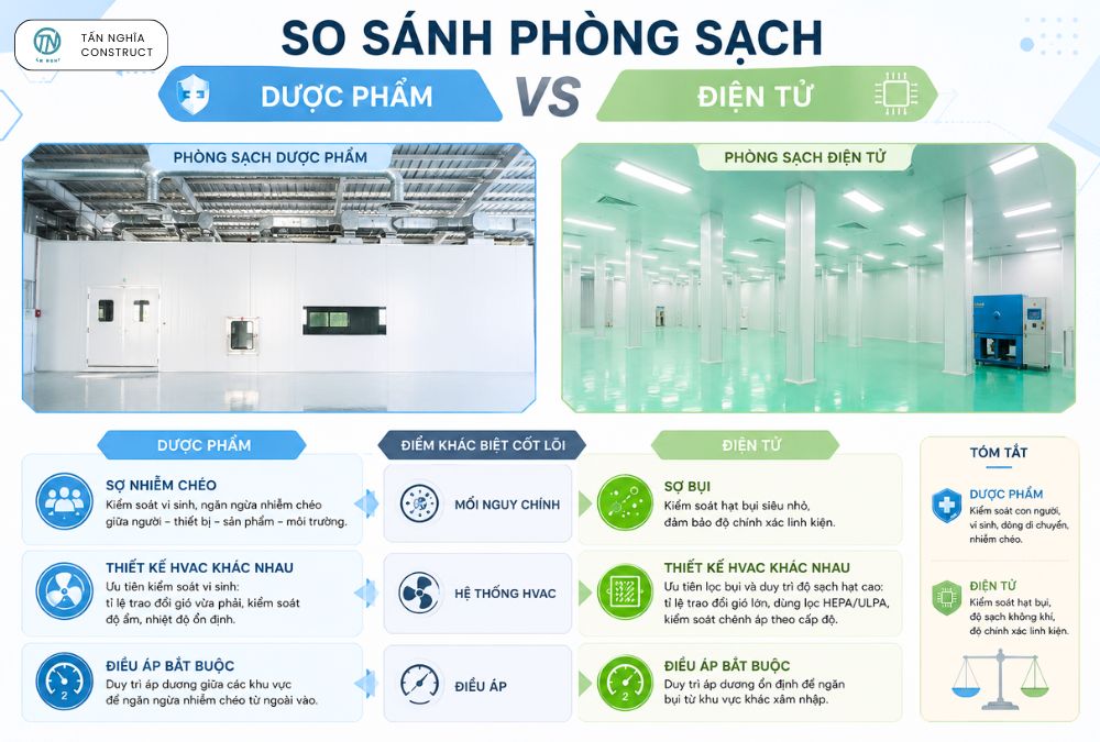 Sự khác biệt giữa phòng sạch dược phẩm và điện tử