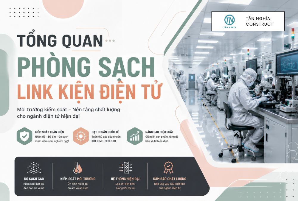 Phòng sạch điện tử trong nhà máy sản xuất linh kiện đạt chuẩn ISO
