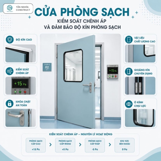 Cửa phòng sạch, kiểm soát chênh áp và đảm bảo độ kín phòng sạch