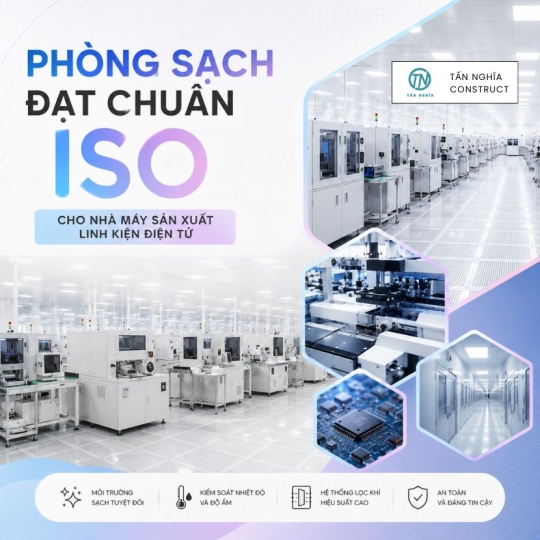 Phòng sạch đạt chuẩn ISO cho nhà máy sản xuất linh kiện điện tử
