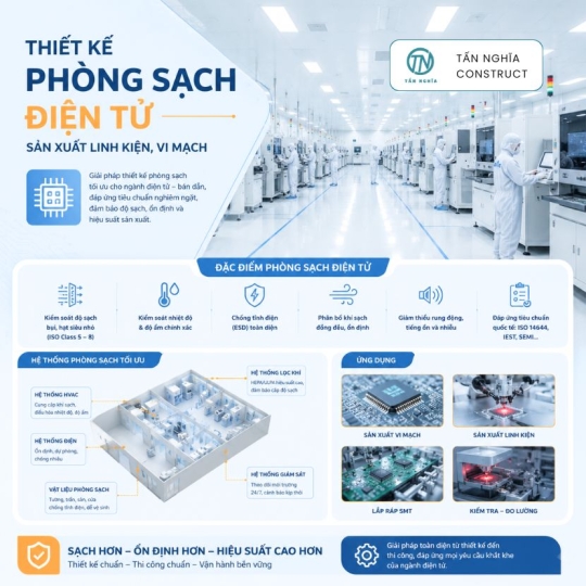 Thiết kế phòng sạch  điện tử -  Sản xuất linh kiện, vi mạch